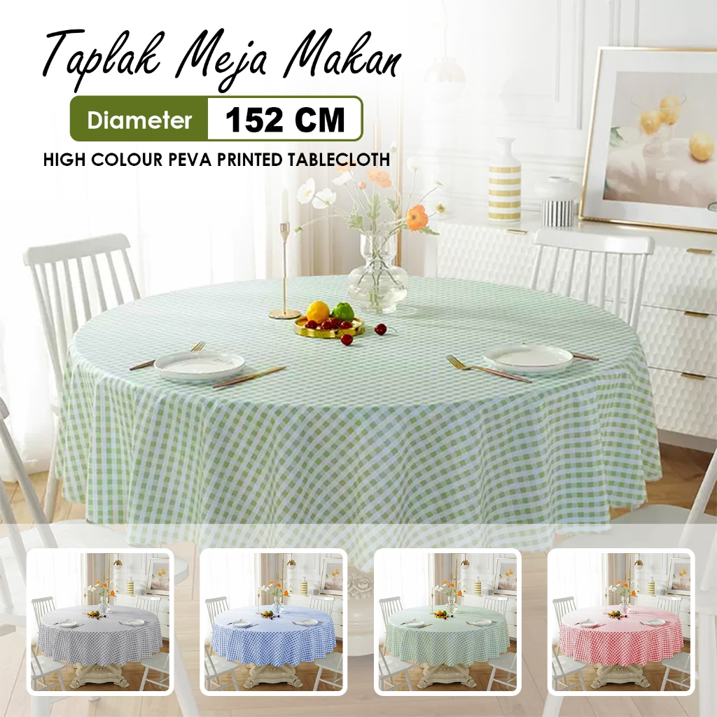 Taplak Meja Diameter 152cm/ Taplak Meja Bulat/ Taplak Meja Motif Kotak Kotak Kecil D14-3D