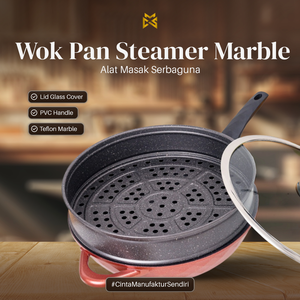 ZUKOSHOP OFFICIAL - Wok Pan | Wok Pan Steamer Marble Aluminium Anti Lengket