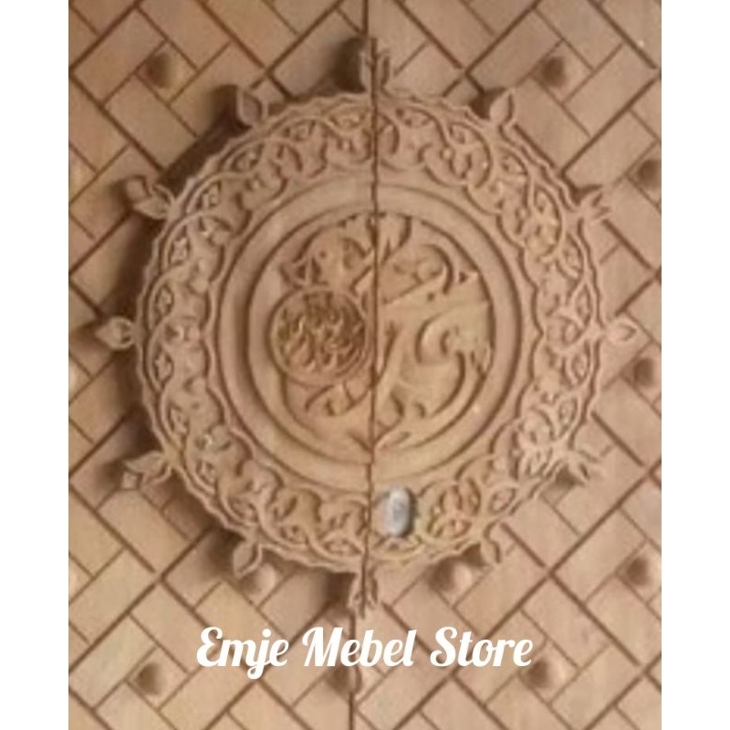 ukiran pintu mahoni hiasan dinding tempel kaligrafi kayu