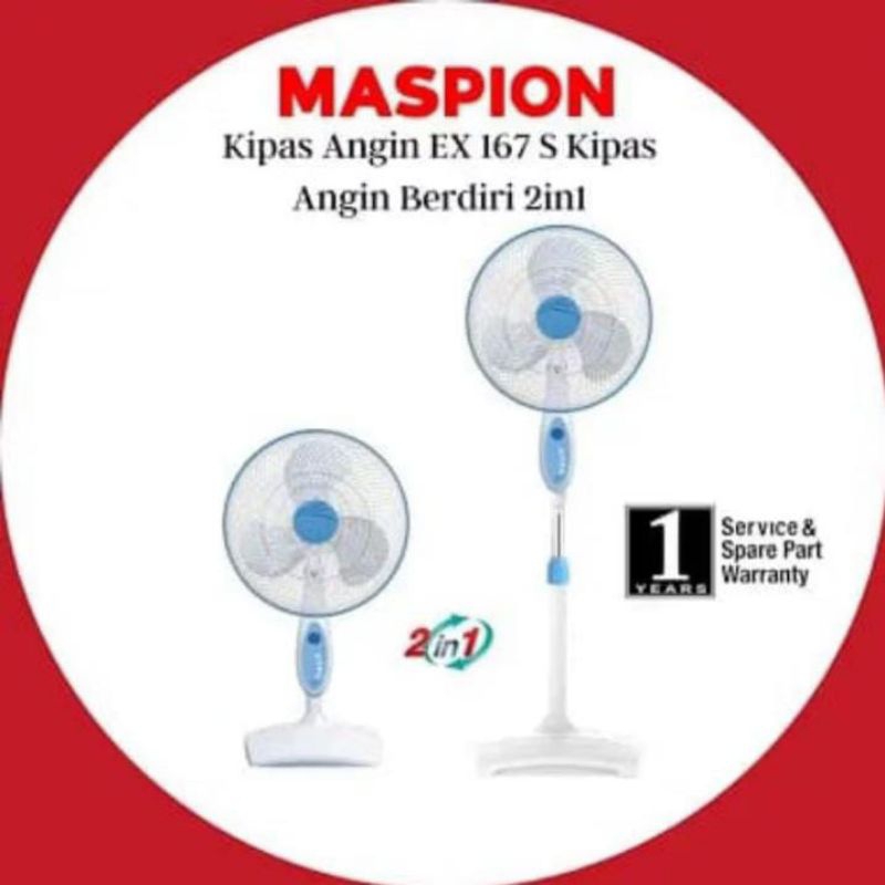 MASPION KIPAS ANGIN BERDIRI STAN FAN EX-167S 2IN1 KAKI PETAK GARANSI RESMI