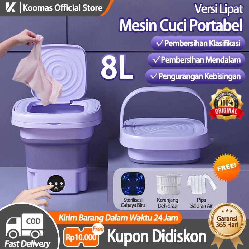 Koomas Mesin Cuci Mini Portable 2 Tabung 8L Mesin Cuci Lipat Otomatis Mesin Pengering Pakaian Steril