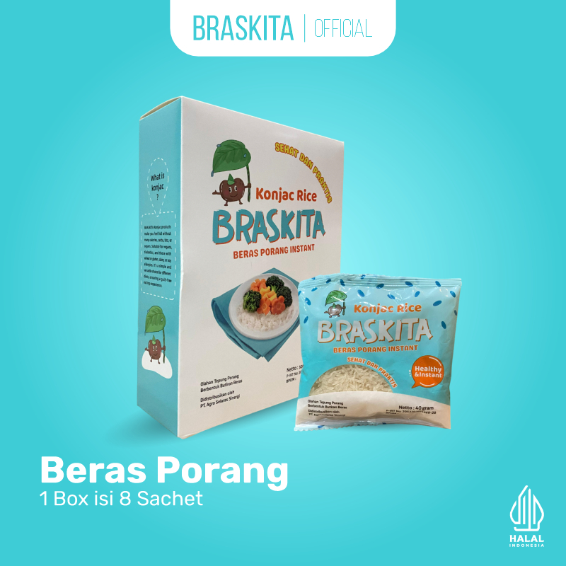 

Braskita Beras Porang 1 box isi 8 Sachet @40gr - Shirataki Konjac Rice