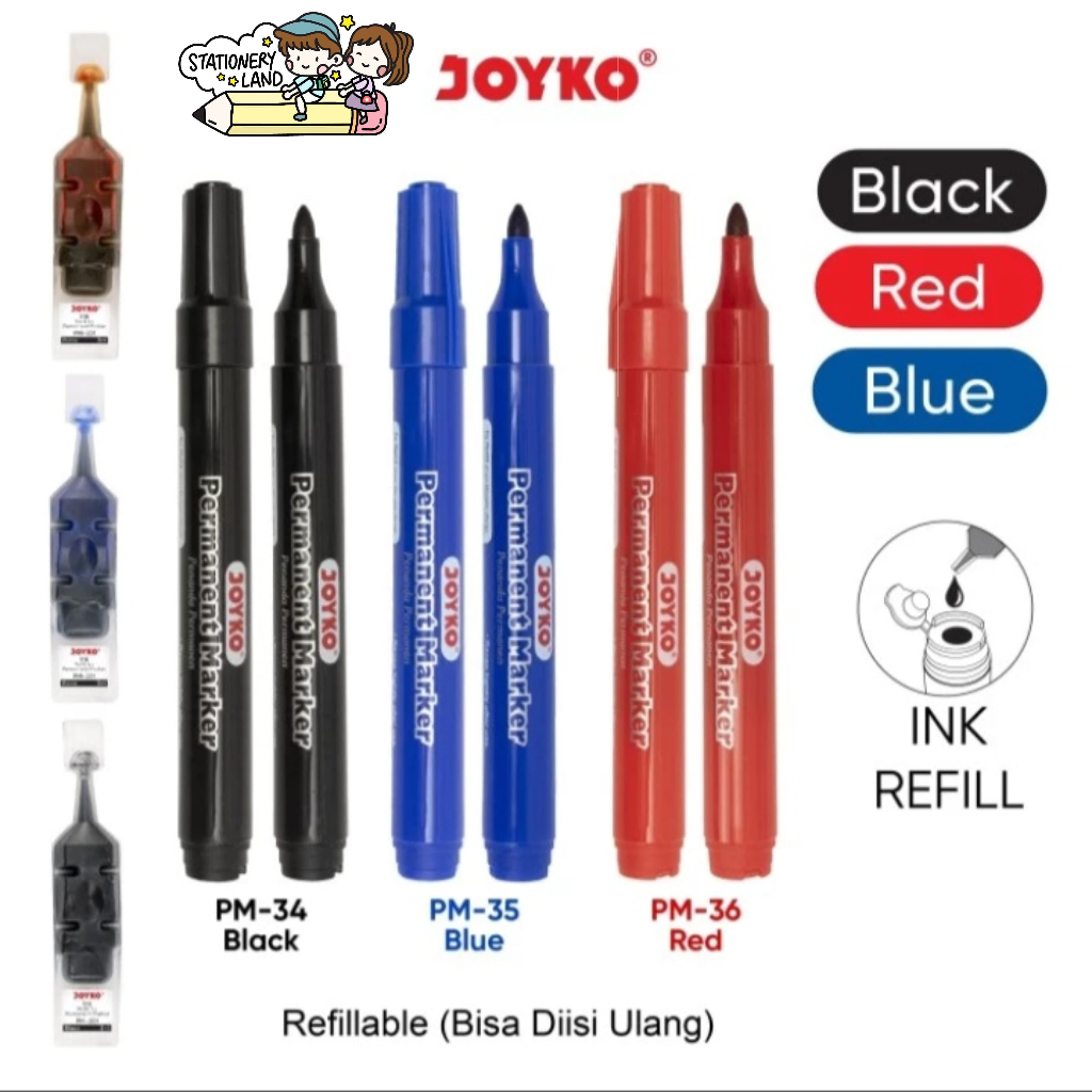 

( StaLand / DAPAT 1 BUAH ) SPIDOL JOYKO PERMANEN PERMANENT Marker Joyko Warna Merah Biru Hitam Original Asli