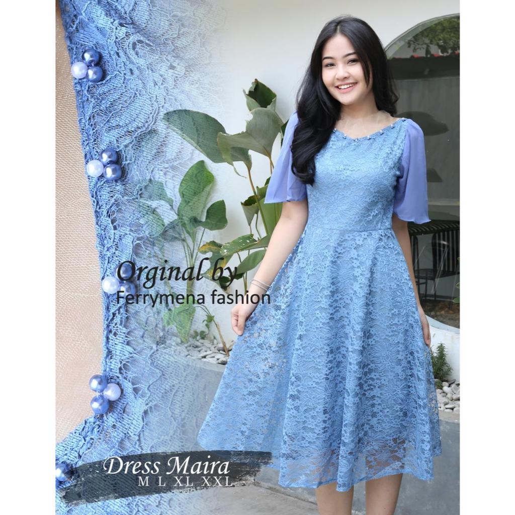 Dres Brukat Maira Kekinian - Dress Wanita Korean Style - Dres Brukat Natal Dan Pesta Tahun Baru 2024