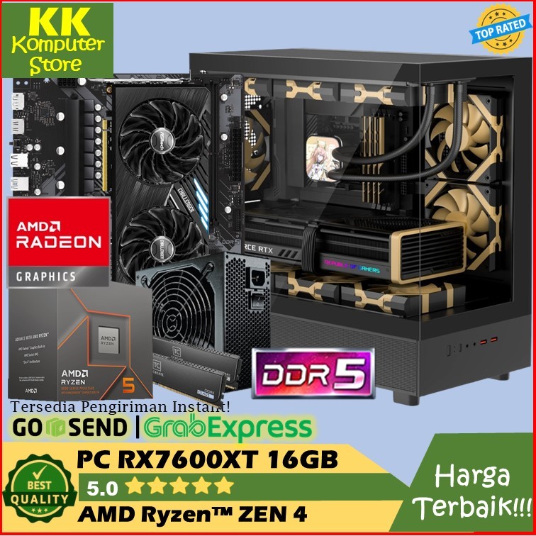 pc gaming rx 7600xt 16g | ryzen 5 7600 |ram 16gb ddr5 [ pc rakitan rx7600xt 16gb | ryzen 5 7600 ]