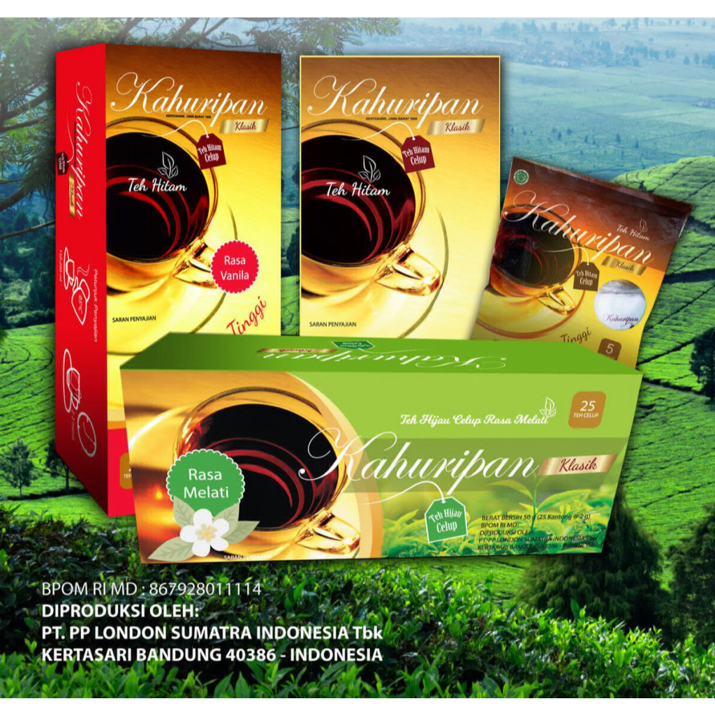 

Teh Celup / Tea Bag Kahuripan Original, Vanilla, Melati 25 Pcs x 2 Gram