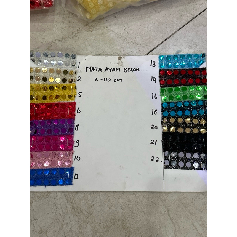 OBRAL KAIN MATA IKAN BESAR LEBAR 110 BOX 6, 18 / mata ayam besar / confetti dot / payet / sequin / b