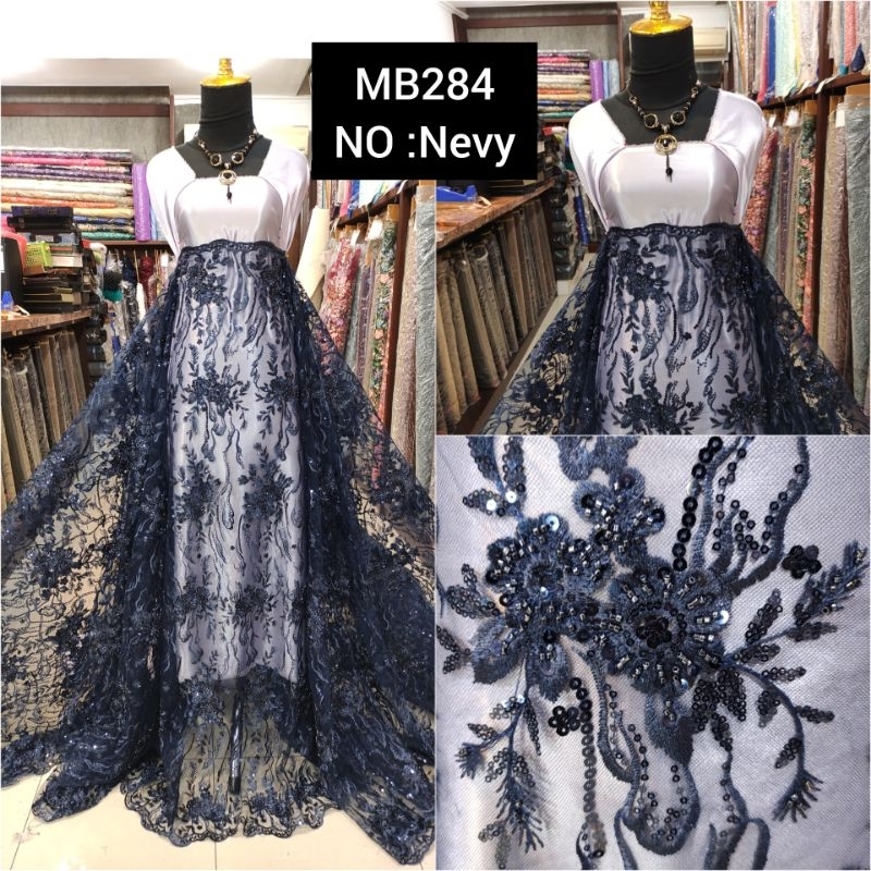 kain Tile Brokat Bunga Salur Payet MB284 No:Nevy