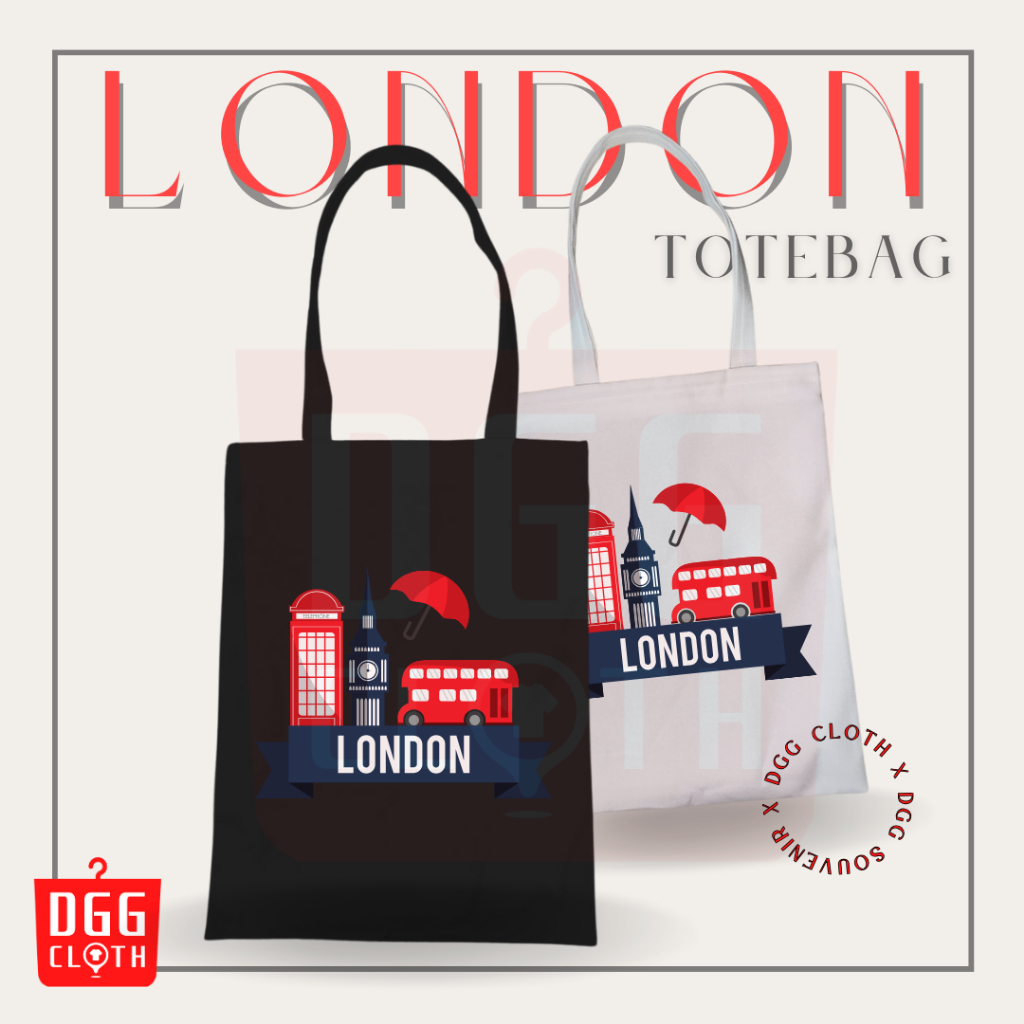 DGGCloth Totebag Resleting London Souvenir Tas Oleh Oleh London Bahan Kanvas 2