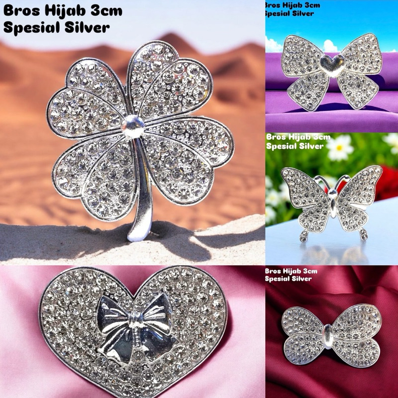 Bros pita 3,5 cm / Bros pin Silver Kupukupu / Bros Hijab Love