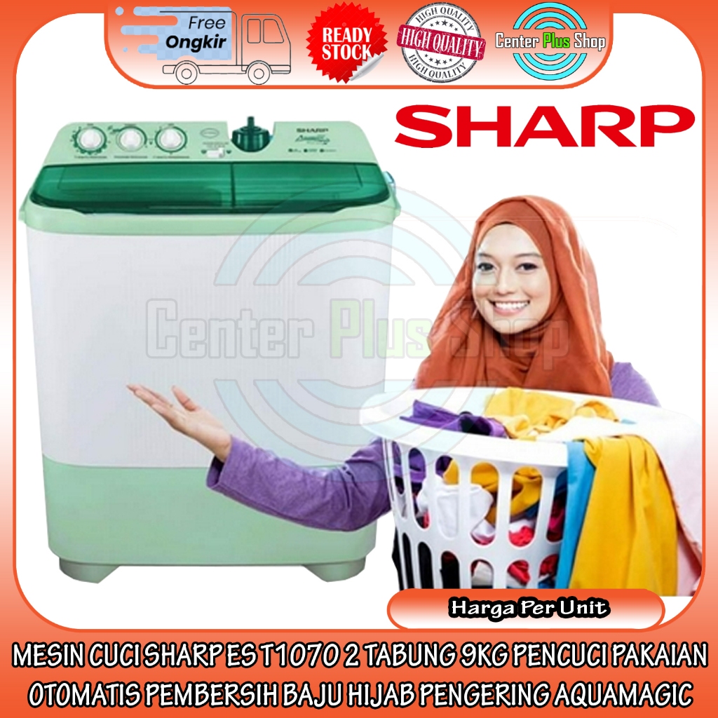 [Instant] Mesin Cuci SHARP ES T1070 2 Tabung 9kg Pencuci Pakaian Otomatis Pembersih Baju Hijab Penge