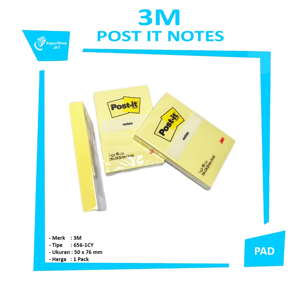 

3M - Post It Sticky Notes 656-1CY 50mm x 76mm Yellow - Pad
