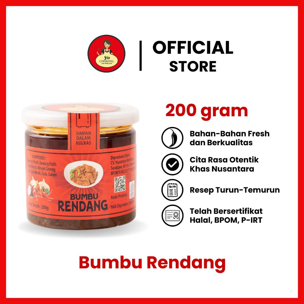 

YO COOKING Berat 200gr - Bumbu Masak Rendang (Premium) -BPOM- Bumbu Instan - Bumbu Praktis - Mantap Medok enak nampol - Rasa enak- Bumbu viral - Bumbu dapur - Masak sat set