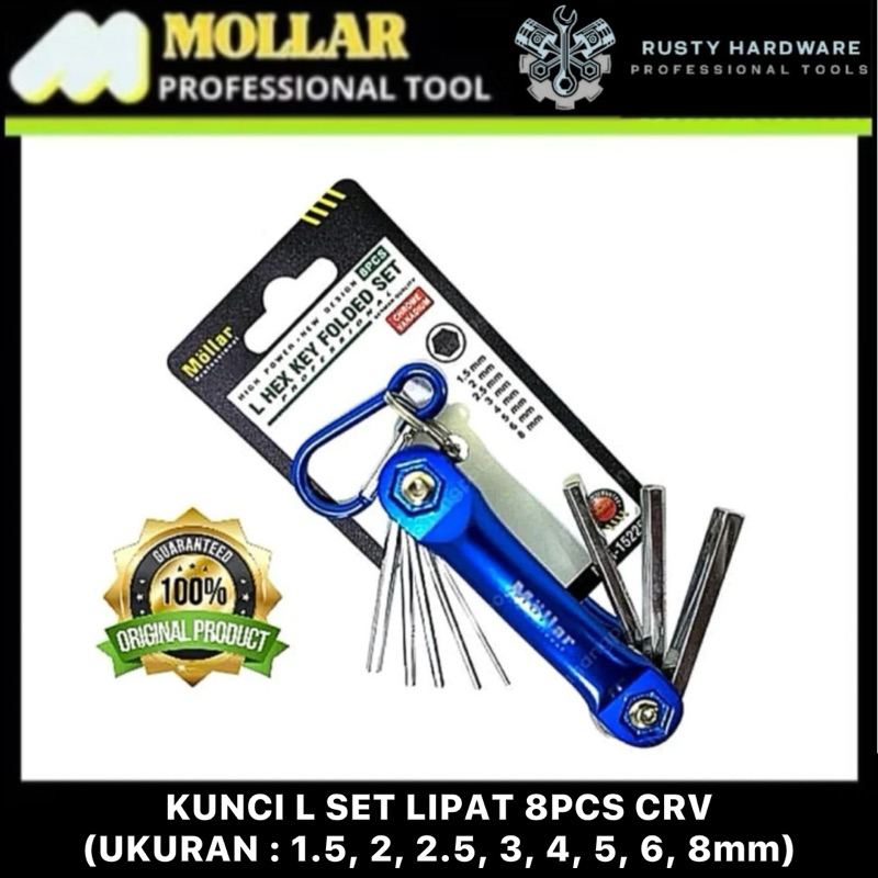 MOLLAR – KUNCI L LIPAT 8PCS CRV (100% ORIGINAL)
