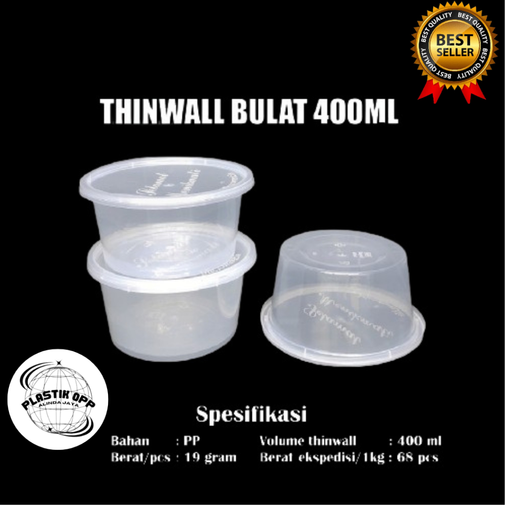 Thinwall BULAT 400ml + tutup ISI 10 PCS cup puding pudding salad buah bakso / mangkok plastik 400 ml