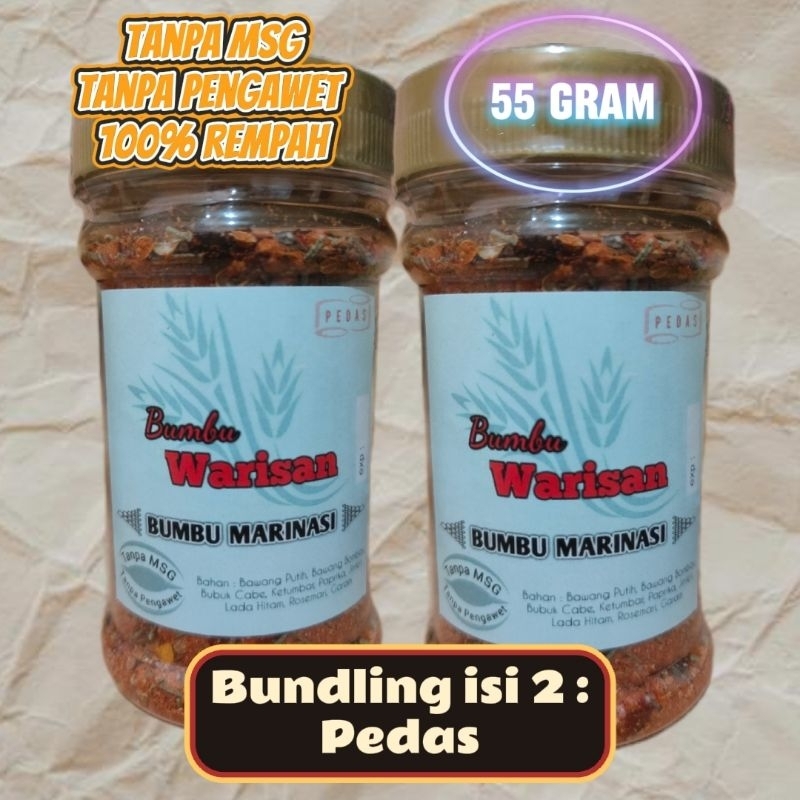 

Bundling 2 pcs Pedas Bumbu Marinasi Kering by Bumbu Warisan 100% Rempah Alami Halal Bubuk Instan