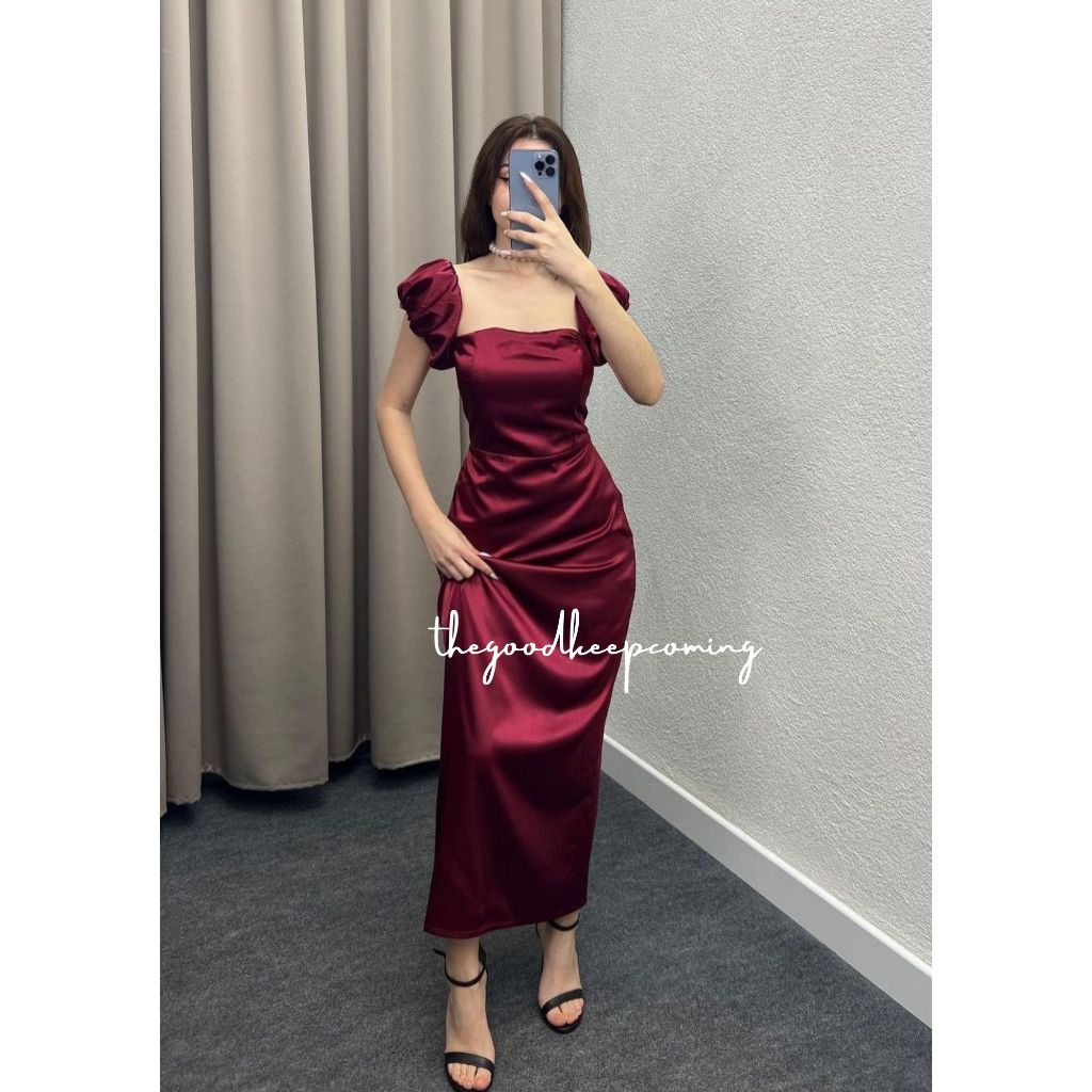 BIG SIZE M-XXXXL Long Dress Satin  Dress Moura Dress Sabrina  Satin Dress Natal Irise Wanita korea A
