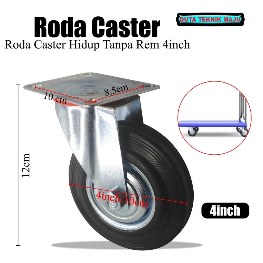 Roda Karet Roda Caster 4 Inch Rubber Karet Hidup Dan Mati / Roda Lori Roda Troli 1 Pcs