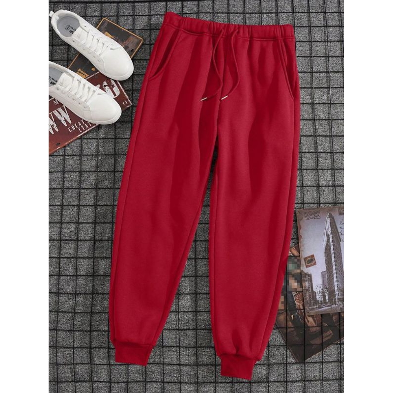 celana panjang trening polos merah celana joger pria wanita