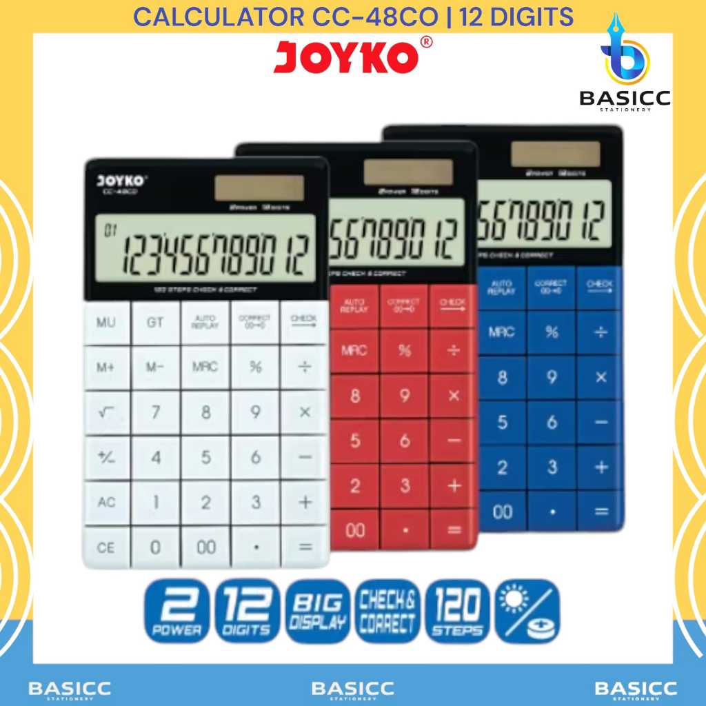 

Joyko Kalkulator 12 Digits Calculator Elektronik CC- 48CO | @1Pcs