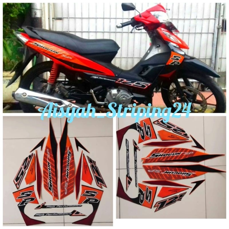 STIKER STICKER STRIPING LIS LES POLET BODY MOTOR SHOGUN SP 125 2008 2009 HITAM-ORANGE