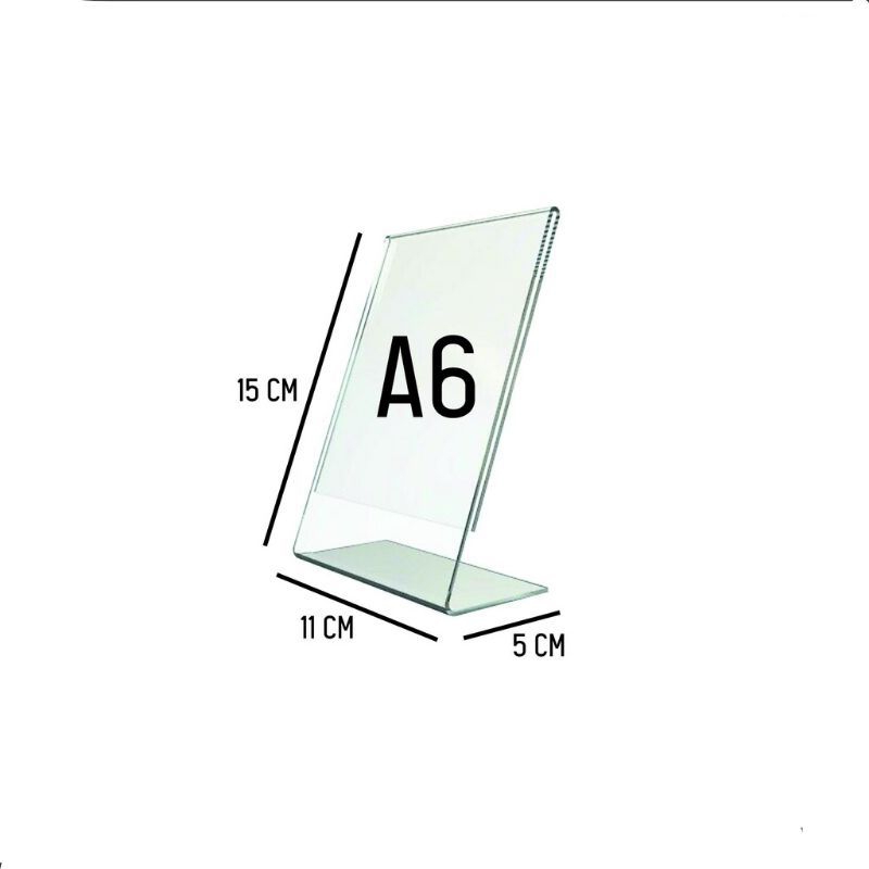 

Akrilik Tempat Brosur A6 L / Acrylic Tent Card Holder Stand 2 sisi A6 Type-L