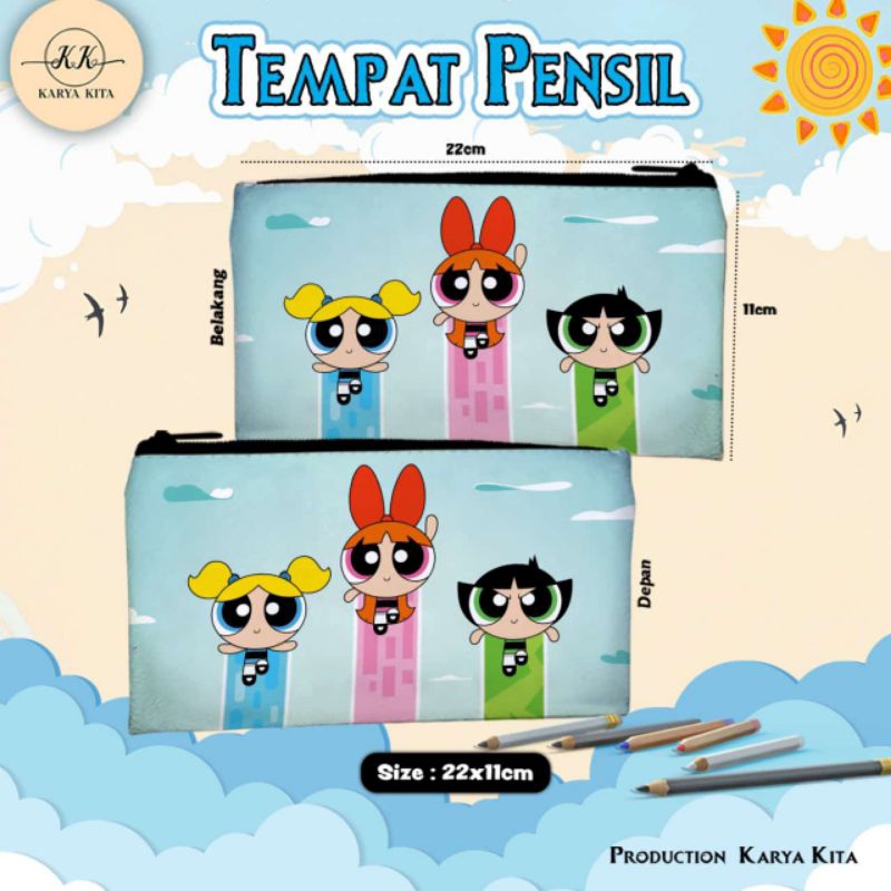 

tempat pensil/kotak pensil karakter anak POWER PUFF GIRL 03 bahan import kualitas premium