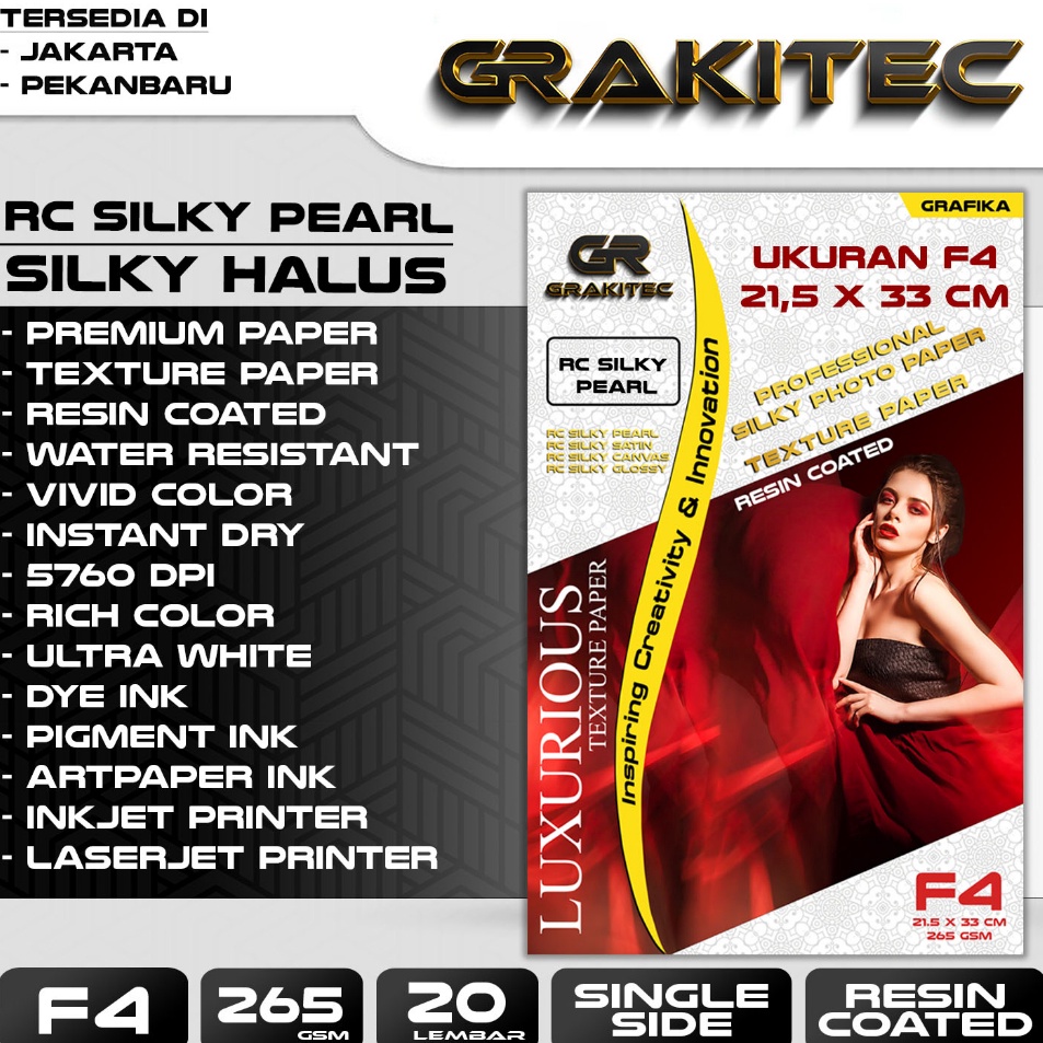 

Big Sale Kertas Foto Silky Texture F4 Professional Silky Glossy Photo Paper 265 Gsm Motif Pearl Canvas Satin Luster Resin Coated M6