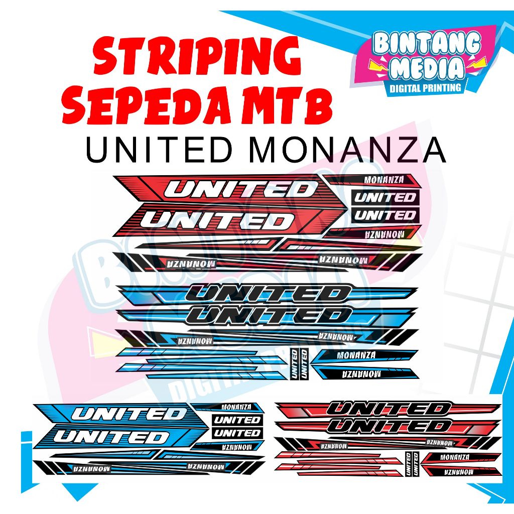 Stiker Sepeda Striping Variasi MTB/GUNUNG Motif UNITED MONANZA Bintang Media