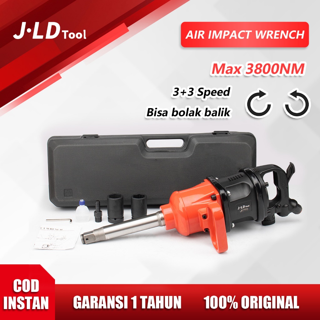 JLD Impact Angin 1inch 3800NM Air Impact Wrench J70 Pembuka Buka Baut Truck Alat Pembuka Ban Angin