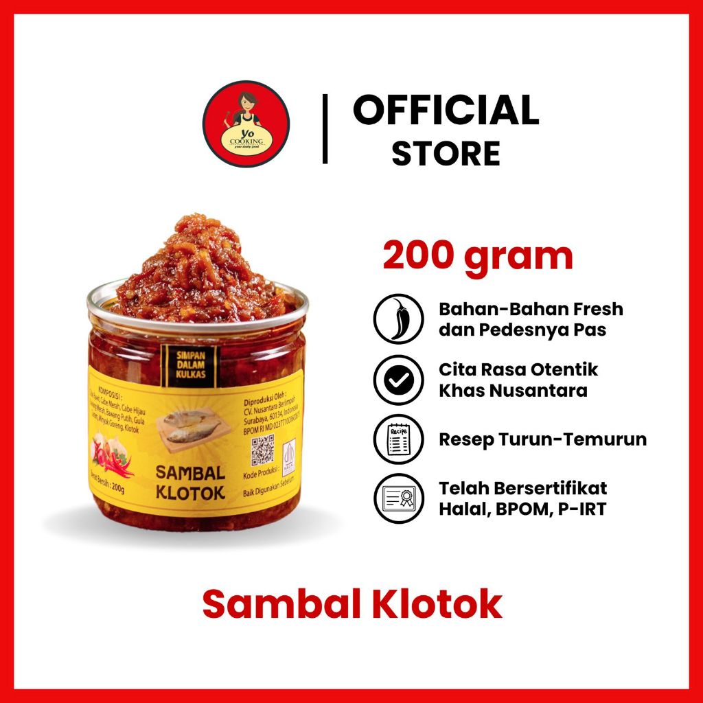 

YO COOKING Berat 200gr- Sambal Ikan Klotok -BPOM- Sambal Instan - Sambal Praktis - Mantap Medok enak nampol - bikin nagih - Rasa enak- Sambal viral