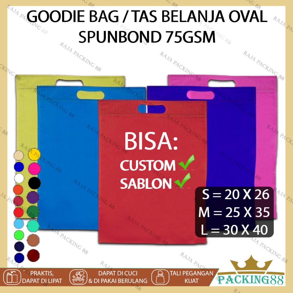 

Goodie Bag Tas Belanja OVAL BANYAK UKURAN Polos Warna 75GSM Kantong Totebag Spunbond Tas Souvenir Berkat Hajatan Ultah Anak