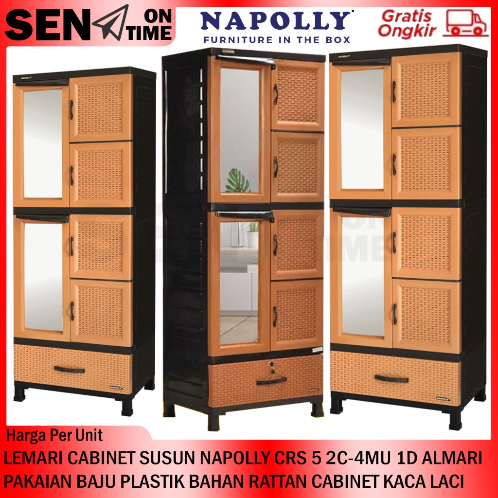 [Instant] Lemari Baju Napolly Susun 4 Tingkat CRS 5 2C-4MU 1D Almari Pakaian Rak Plastik Pelastik Ga
