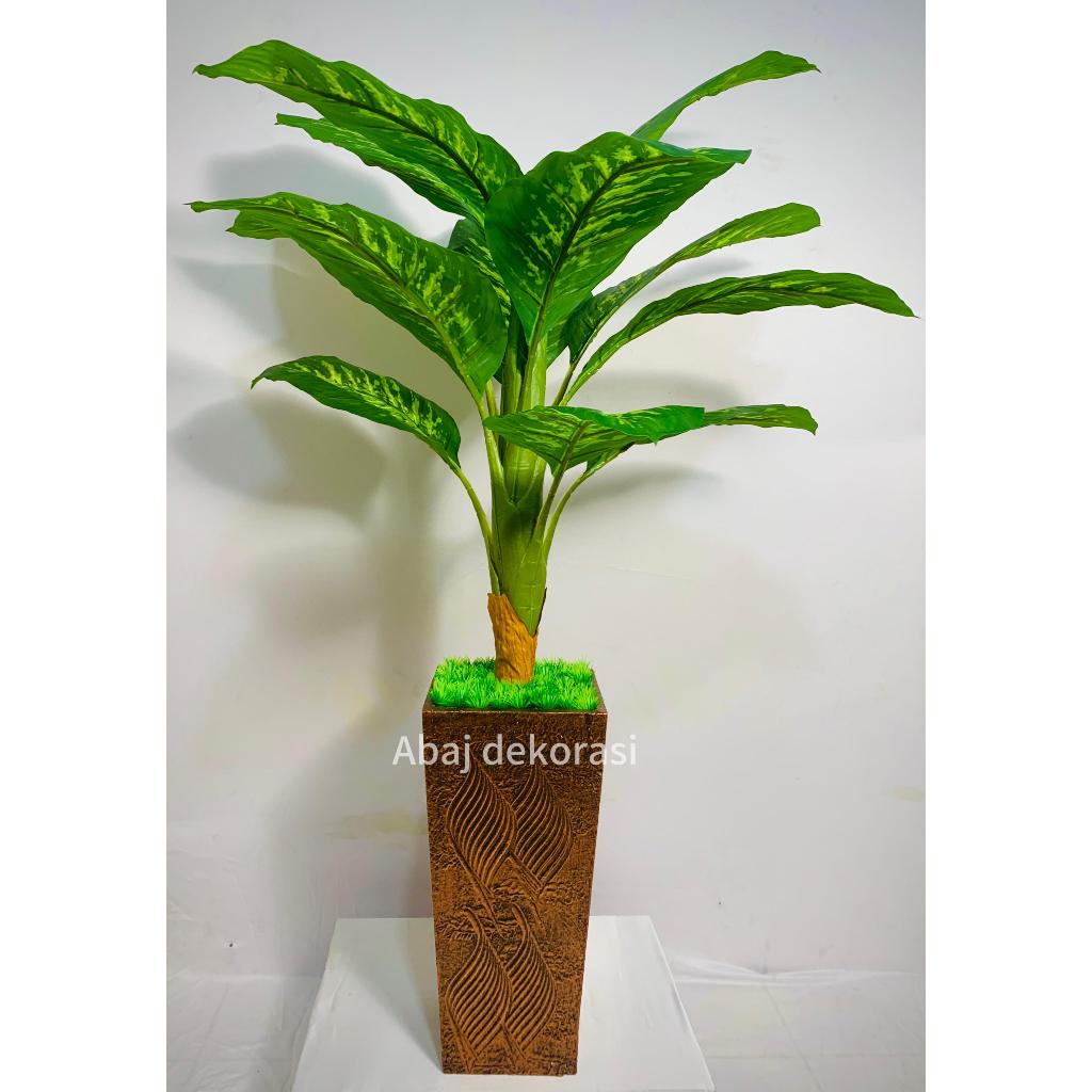 Tanaman beras tumpa plastik 140 daun sri rejeki hias artificial algonema talas jumbo pohon dekorasi