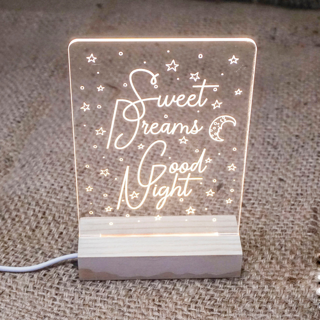 Lampu tidur akrilik custom stand kayu