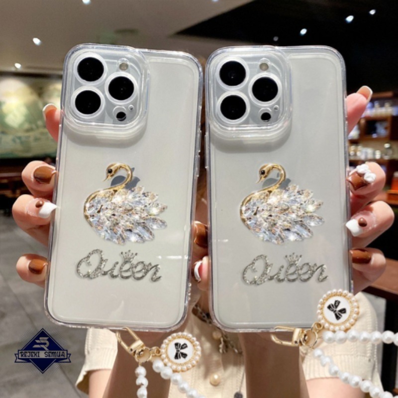 GC135 Silikon Clear Case Diamond Swan Queen Bracelet Phone Strap Softcase/ Casing Hp For Infinix hot