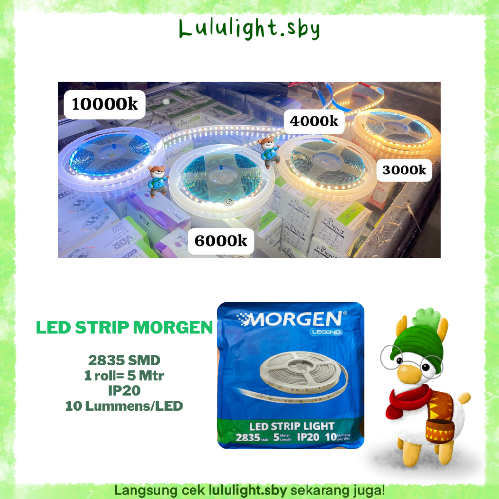 Lampu Led Strip Morgen 2835 Smd 12watt IP20 DC 12Volt 10000k 6000k 4000k 3000k Putih Natural kuning