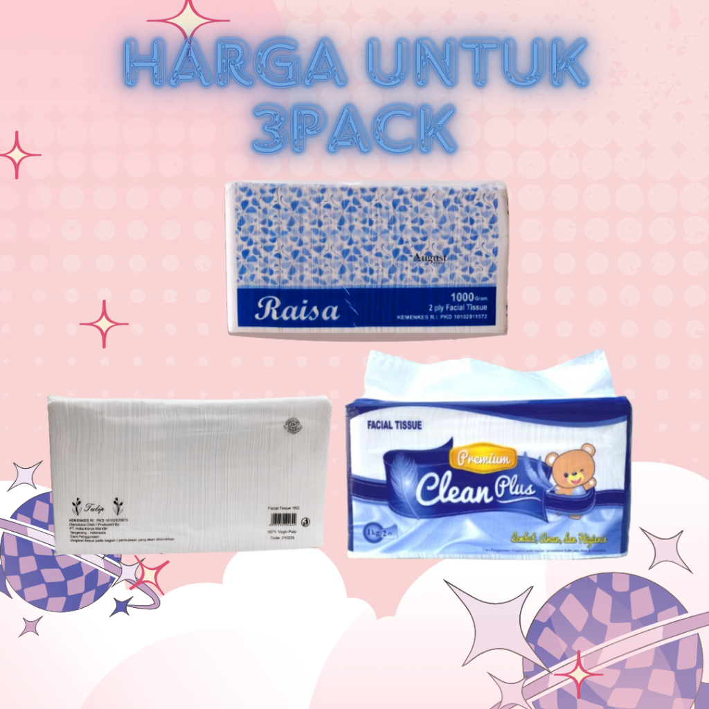 (Harga Untuk 3 Pack Tisu 1000 Gram Atau 1 Kg) Tissue Facial 1000 Gram Tisu Wajah 1 Kg Tisu Muka 1000