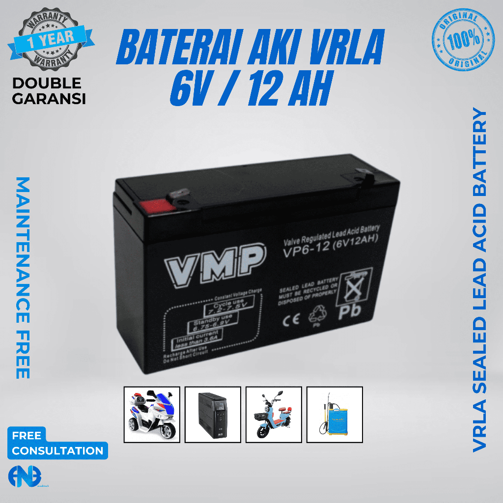 Baterai Aki UPS 6V 12AH 12 AH VMP Aki Baterai Kering VRLA UPS APC ICA