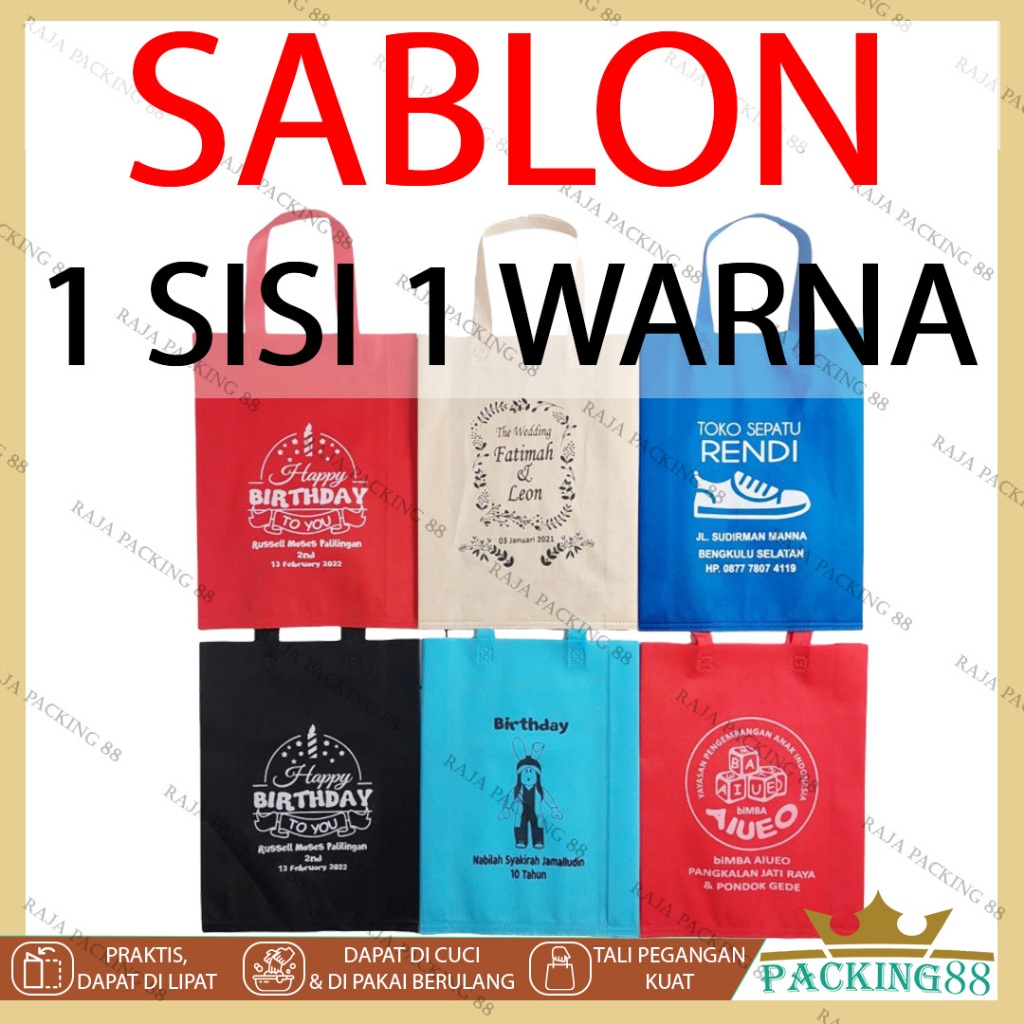 

CUSTOM SABLON PLUS TAS Goodie Bag HANDLE Tas Belanja 1 SISI 1 WARNA 75GSM Kantong Totebag Spunbond Tas Souvenir Hajatan Ultah Anak