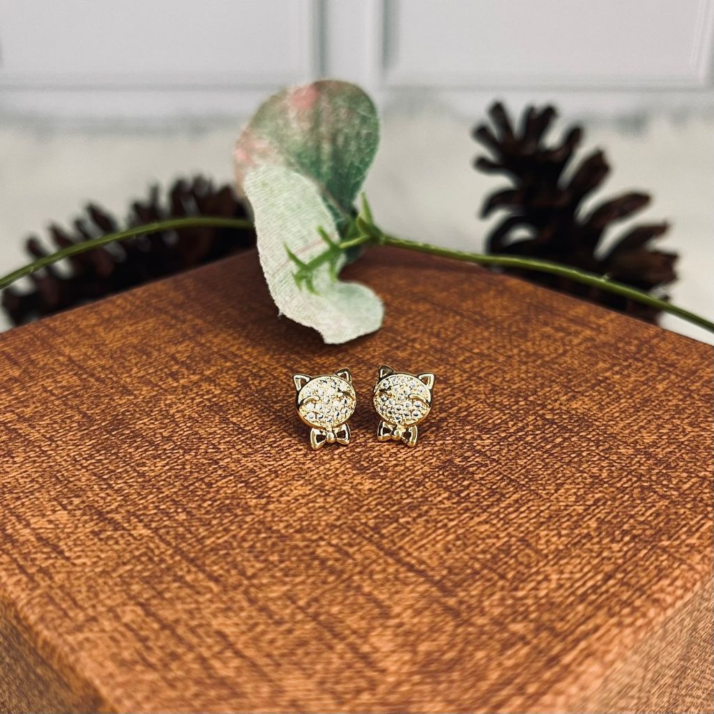 Anting Tusuk Kucing Permata Lapis Emas Anti Luntur