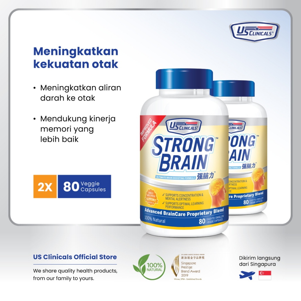 US Clinicals StrongBrain 2 x 80s - Meningkatkan Kekuatan & Kemampuan Otak, Daya Ingat, Konsentrasi