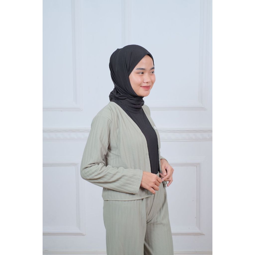 SETELAN RIB KNIT BAJU WANITA WARNA SAGE ONE SET HIJAU SAGE WANITA MODEL KOREA
