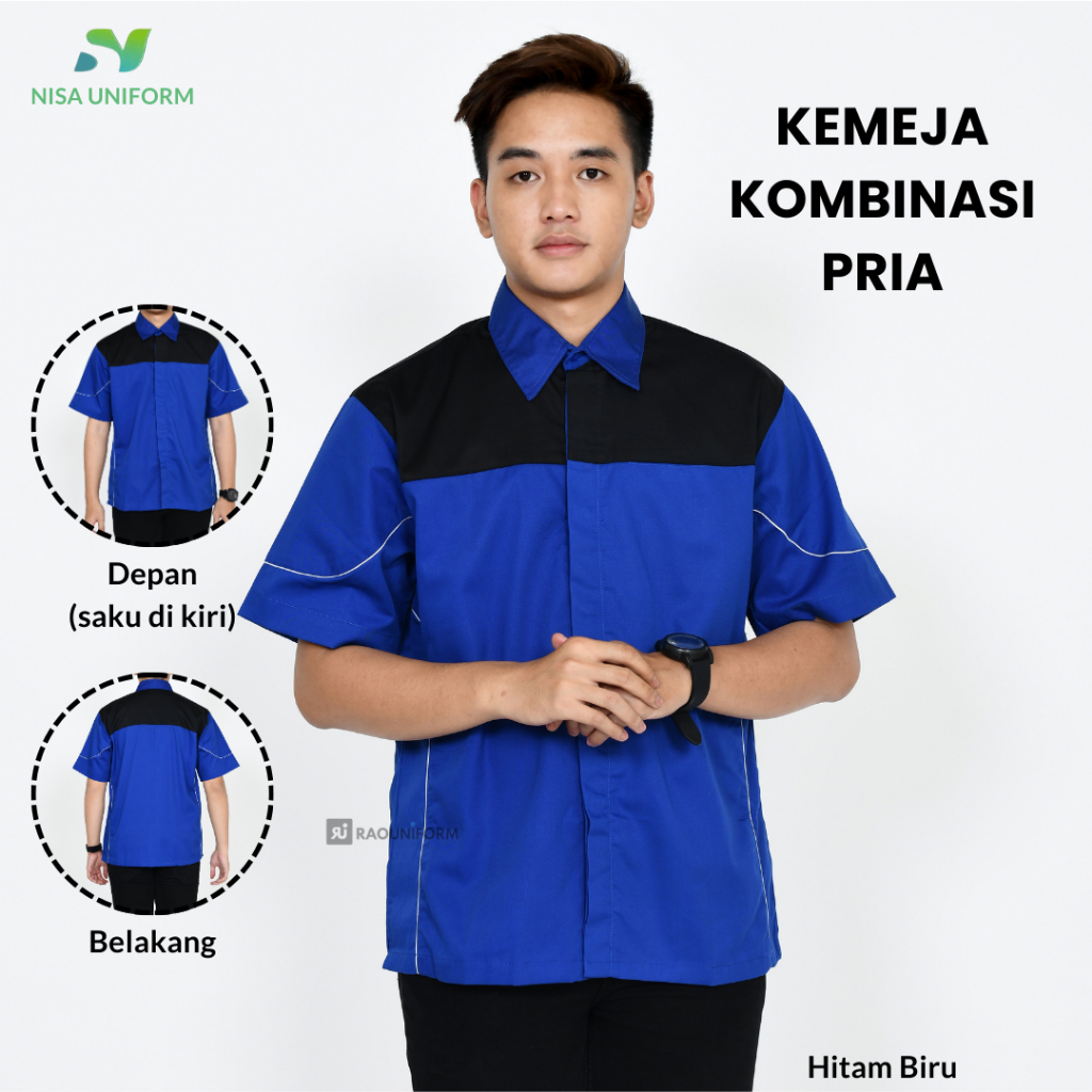 seragam custom bordir/baju tangan pendek murah/kemeja kerja karyawan pabrik/kemeja kombinasi pria