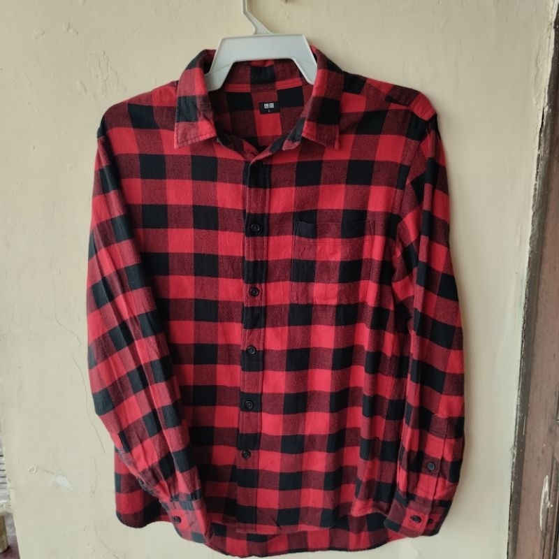 Kemeja Flannel Uniqlo Original Merah