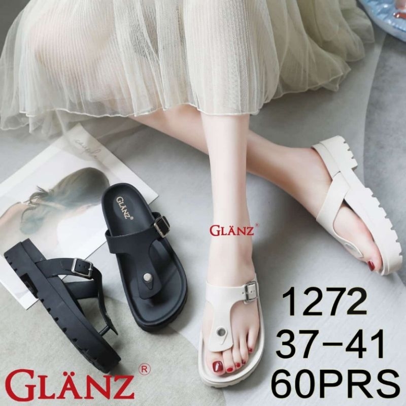 1272 Sandal Wanita Glanz Jepit Karet Jelly Tinggi 4 CM Gesper Sendal Japit Cewek Perempuan Glaston G