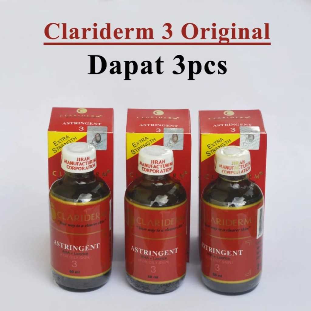 3 Pcs Claridem Ori No 3 Asli / Toner Clariderm Astringent
