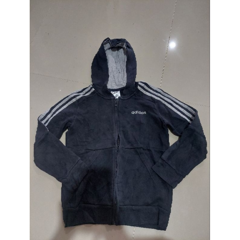 Adidas jaket anak ori unisex warna hitam keabuan size 130