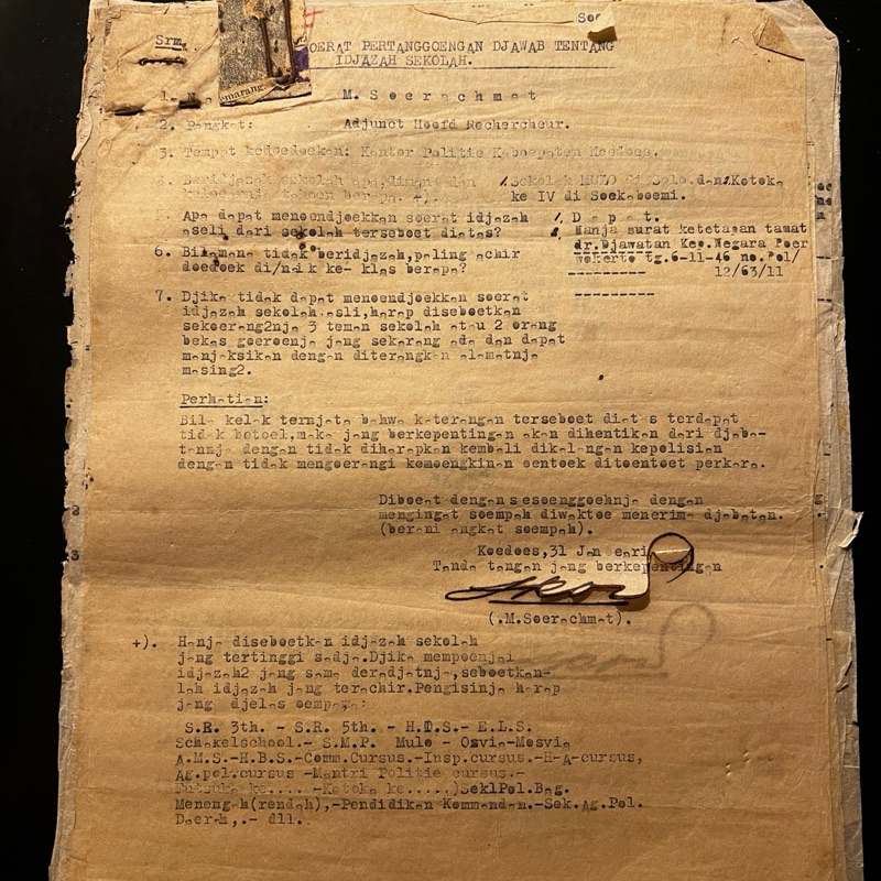 Koleksi Dokumen Purnawirawan Kuno 1950 Satu Bundel