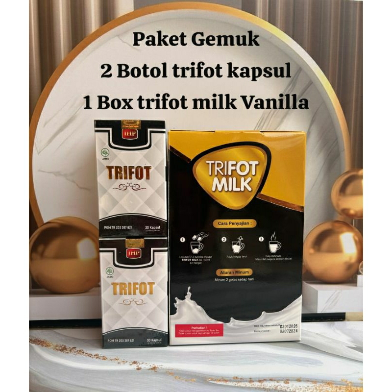 

PAKET GEMUK 2 BOTOL TRIFOT KAPSUL DAN 1 BOX TRIFOT MILK VANILLA BPOM HALAL